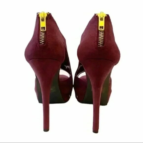 JustFab Faux Suede Peep Toe Platform High Heels Burgundy Bordeaux Size 7.5 - Picture 11 of 16